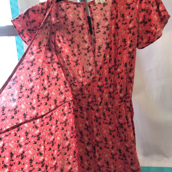 Orange Floral Wrap-Style Romper - Picture 2 of 5